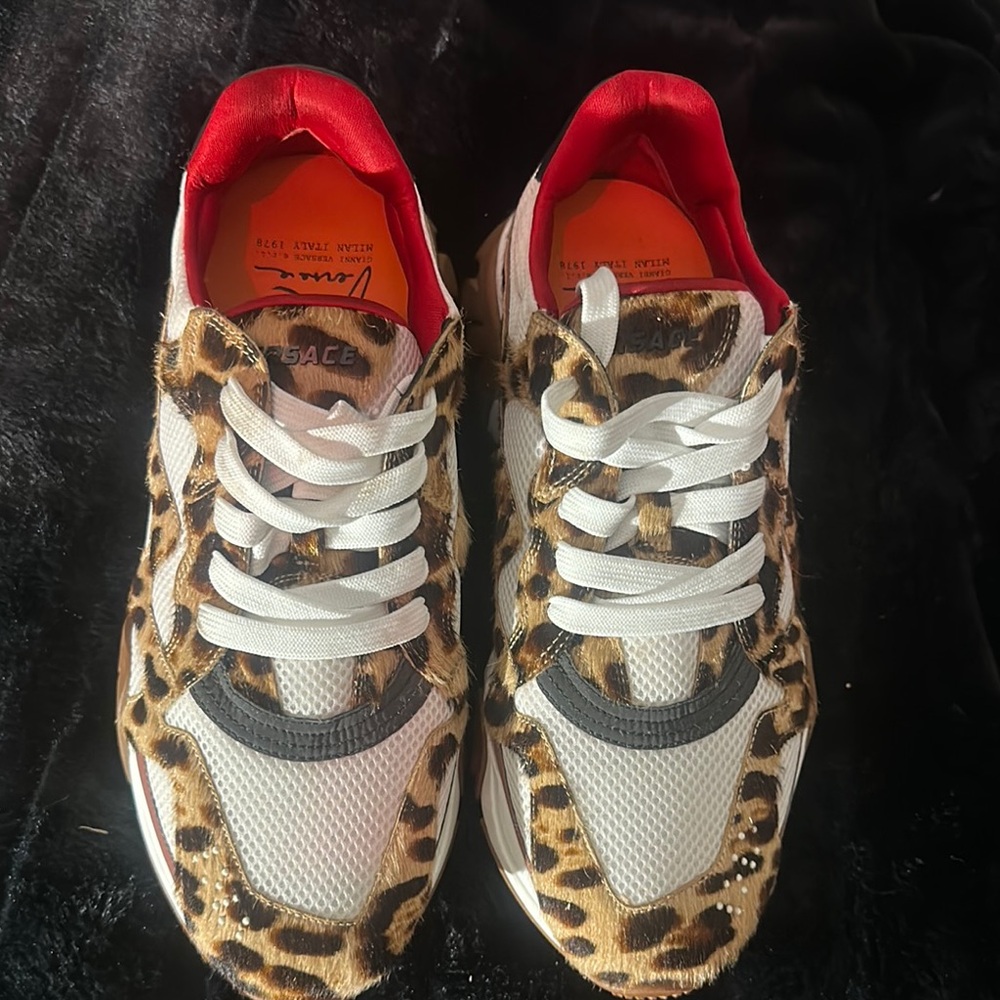 Versace Brown and Red Sneakers with Animal Print